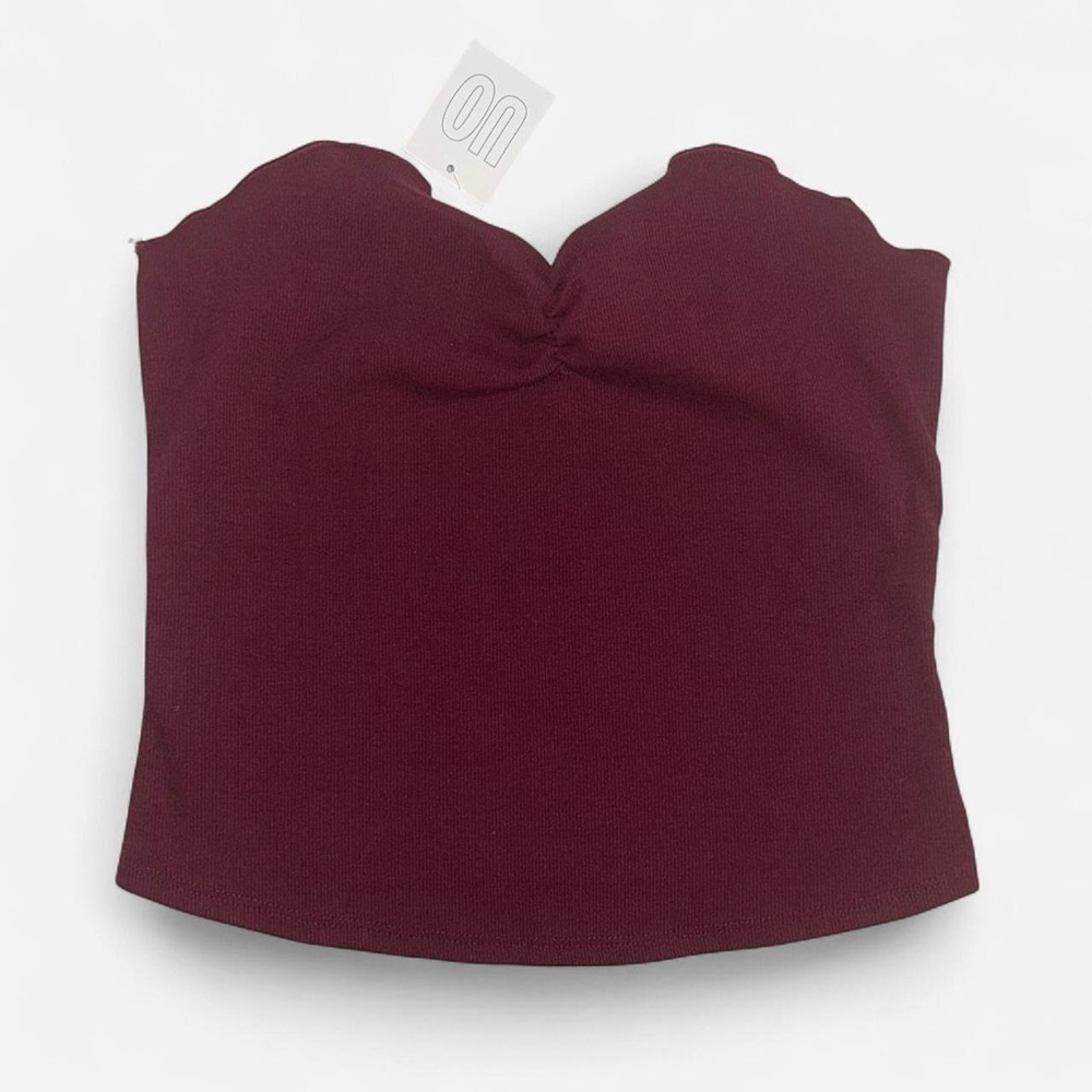 UO Maroon Red Lettuce Edge Ribbed Tube Top
